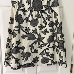 White House Black Market A-Line Skirt Black & Grey Floral Embroidered on White